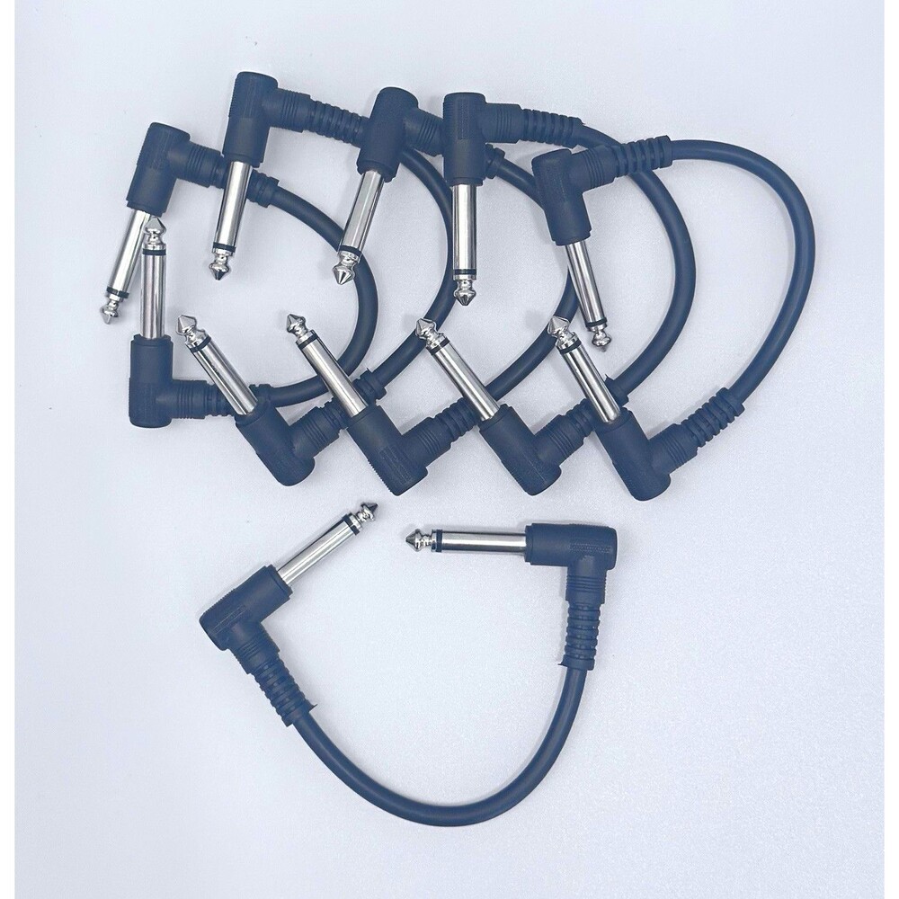 6 Pack 6" Guitar Patch Cables Right Angle 1/4 TS Pedalboard Audio Cord Black